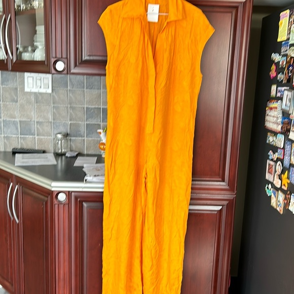 ZARA orange jacquard print full length jumpsuit size small - Picture 5 of 13